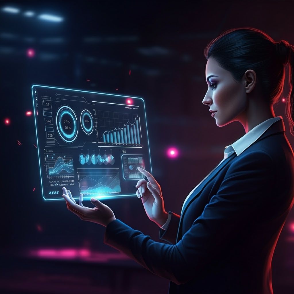 AI-generated image with businesswoman using tech